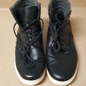 ROBERT DAVID MEN'S BLACK LEATHER/FABRIC BOOTS